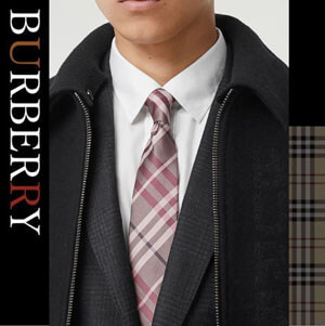 【BURBERRY】ピンク シルク チェックパターン ネクタイ