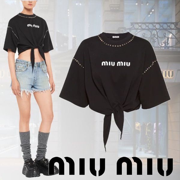 ◆ミュウミュウ ブラック ジャージーTシャツ コピー MJN3321ZVDF0002