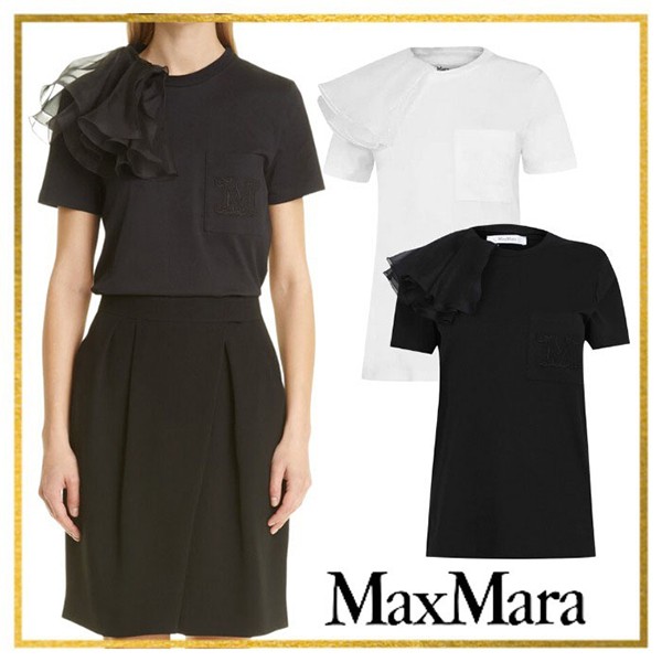 関税送料込 Max Mara Tシャツ シルクフリル コットン スーパーコピー