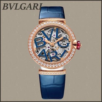 ブルガリ 腕時計 コピー チェア スケルトン ブルー レザー bg07231