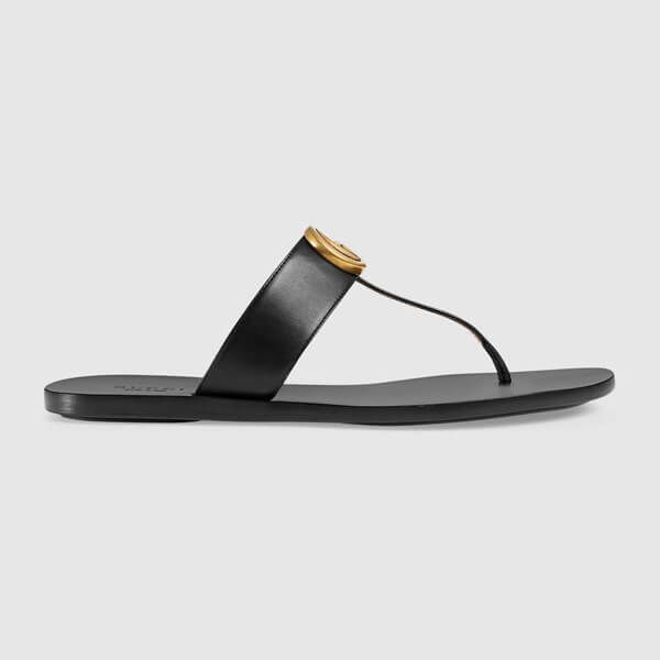 2019新作限定 グッチスーパーコピー ダブルG付 レザー トングサンダル LEATHER THONG SANDAL WITH DOUBLE G_497444 A3N00 1000