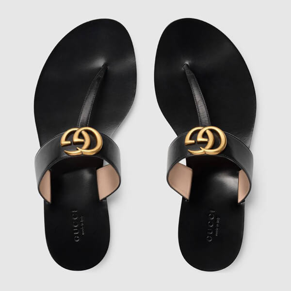 2019新作限定 グッチスーパーコピー ダブルG付 レザー トングサンダル LEATHER THONG SANDAL WITH DOUBLE G_497444 A3N00 1000