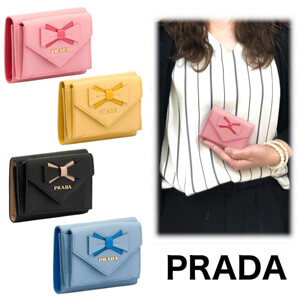 【新作】★PRADAプラダ★サフィアーノ★ボウ付 三つ折りミニ 財布♪♪ 1MH021_2B7S