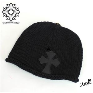 CHROME HEARTS ★クロムハーツ キャップ コーデ 偽物【ＣＨクロス】◆レザー×コットンニット帽