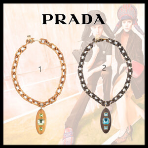 新作【PRADA】シルバーとウッドのネックレス 全２色