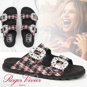 Roger Vivier コピークリスタル付 千鳥格子 ダブルストラップ サンダル