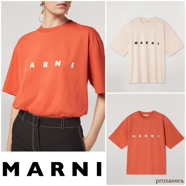 マルニ ジャージー Tシャツ 偽物ロゴ入り ショートスリーブ ピンク